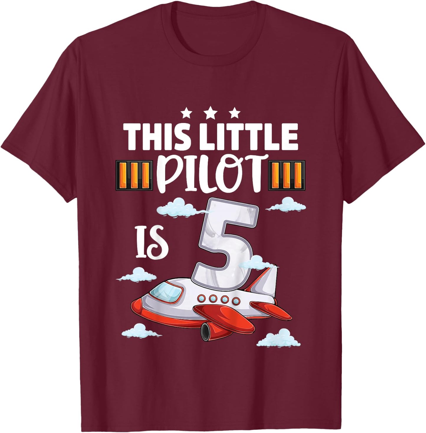 5 year old Boy Girl Airplane Pilot 5th Birthday Aircraft T-Shirt - T-Shirt | Maroon