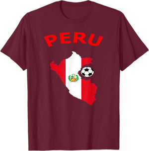 Peru Jersey Flag-Soccer Ball-Football T Shirt T-Shirt - T-Shirt | Maroon