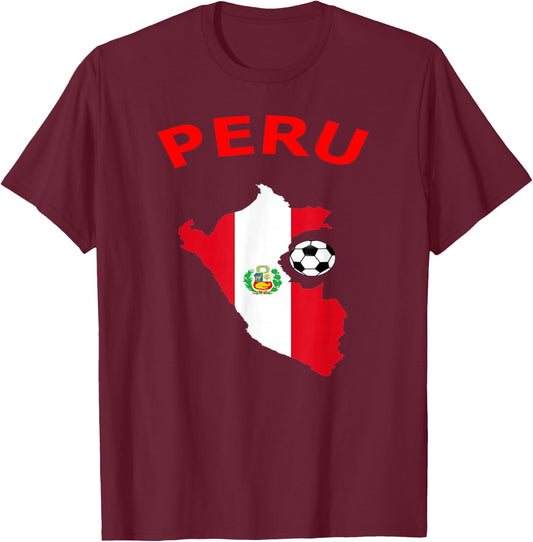 Peru Jersey Flag-Soccer Ball-Football T Shirt T-Shirt - T-Shirt | Maroon