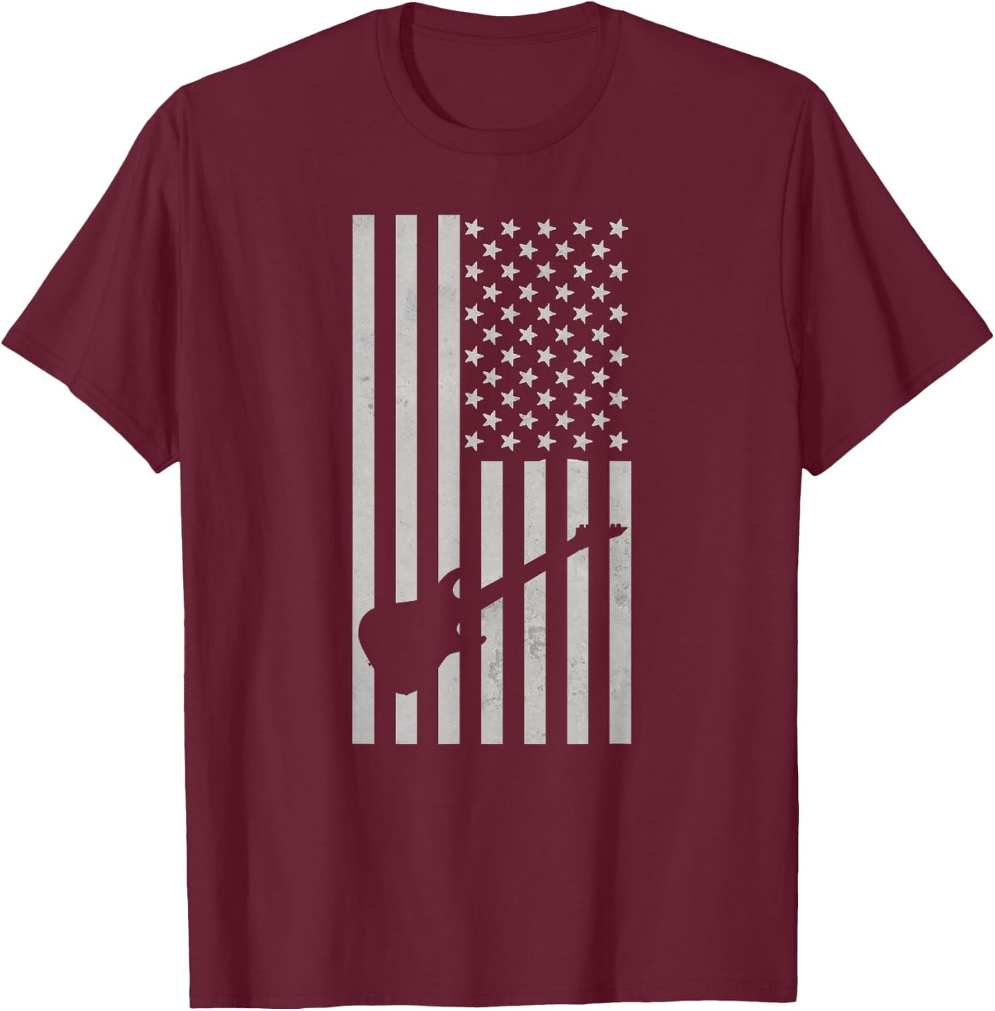 American Flag Electric Guitar Monochrome Patriotic Musician T-Shirt - T-Shirt | Maroon