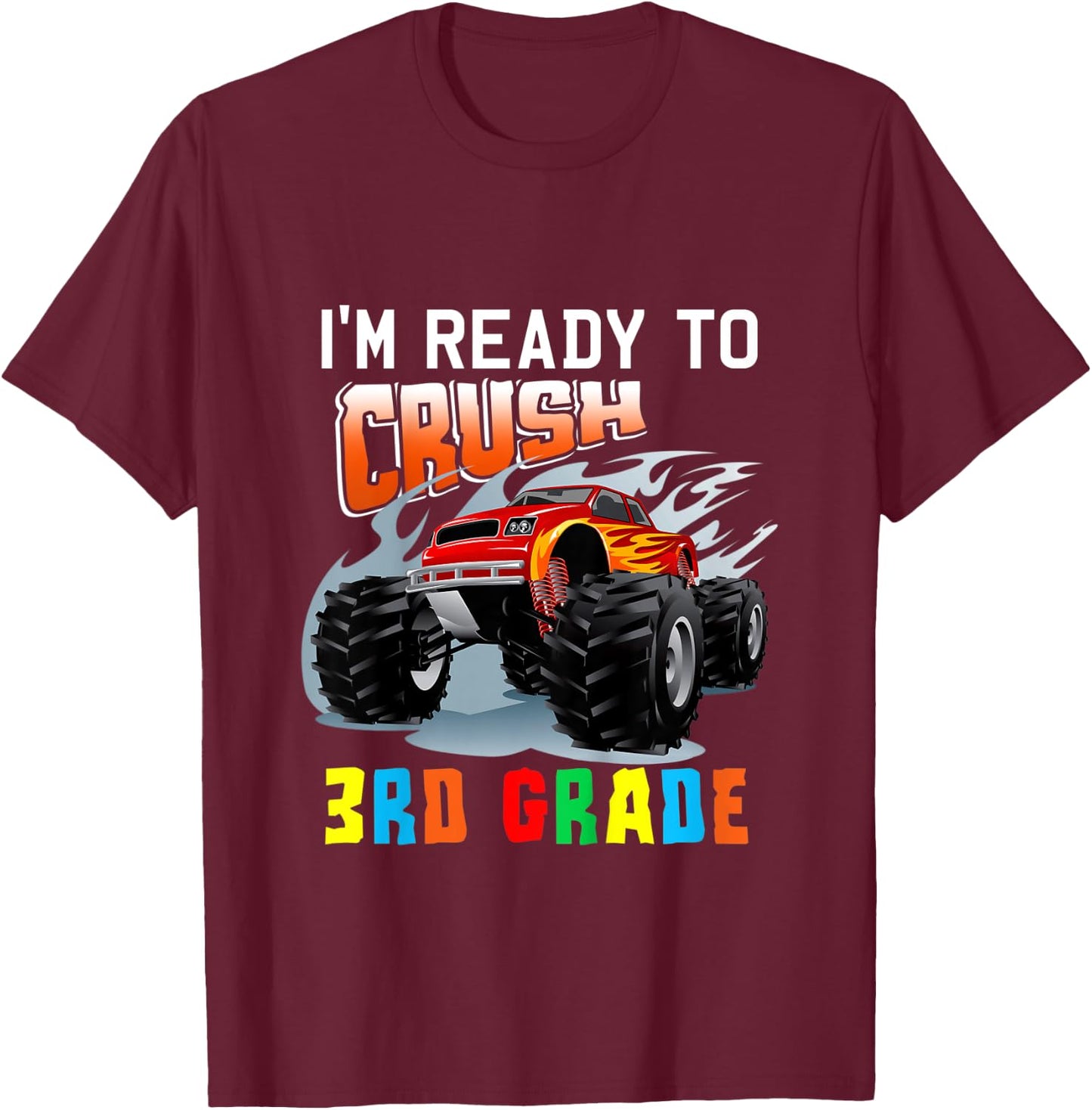 Kids Crush 3rd Grade Monster Truck Boys Funny Back to School T-Shirt - T-Shirt | Maroon