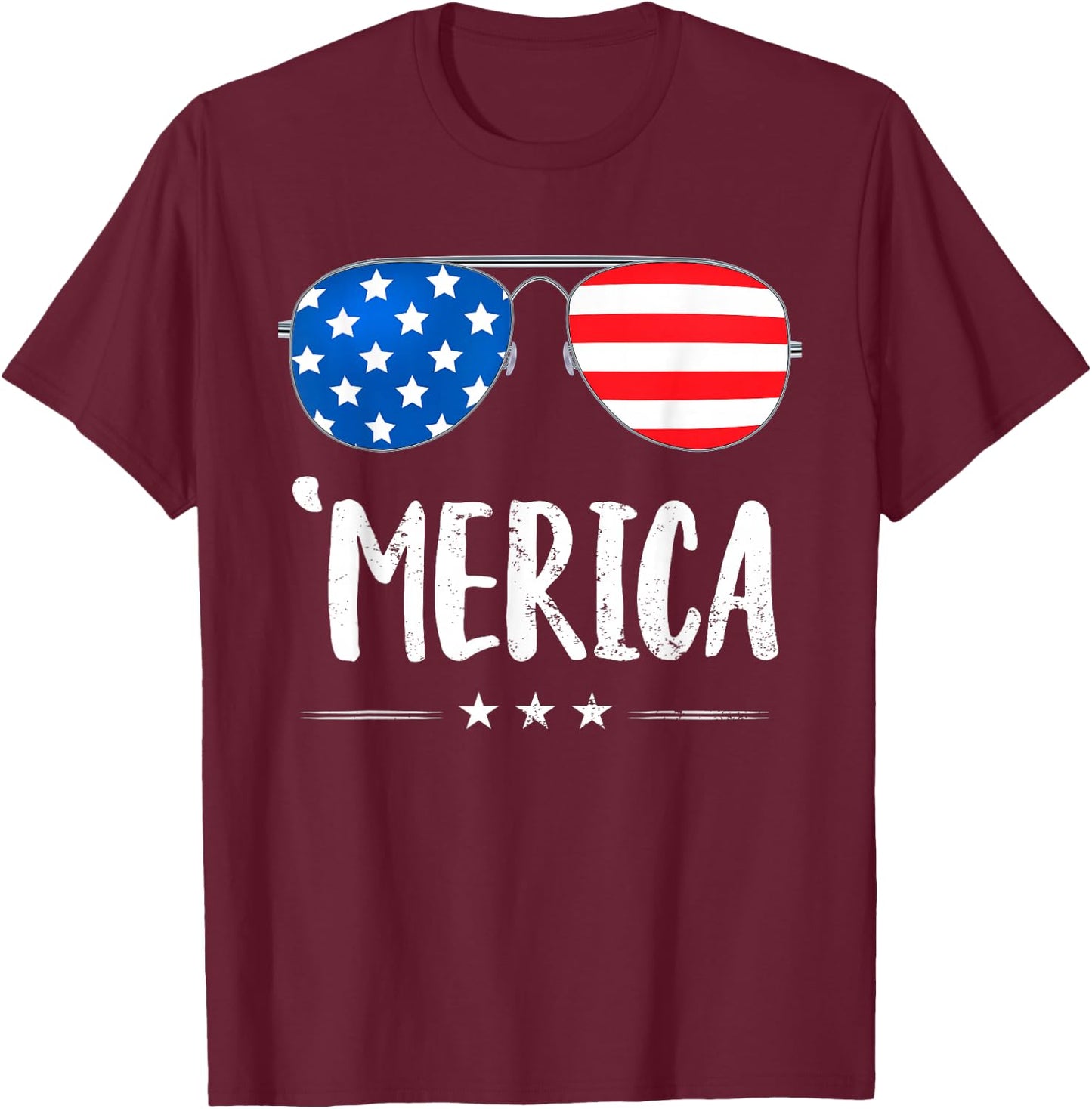 Merica Sunglasses 4th of July Boys Girls USA Flag Patriotic T-Shirt - T-Shirt | Maroon