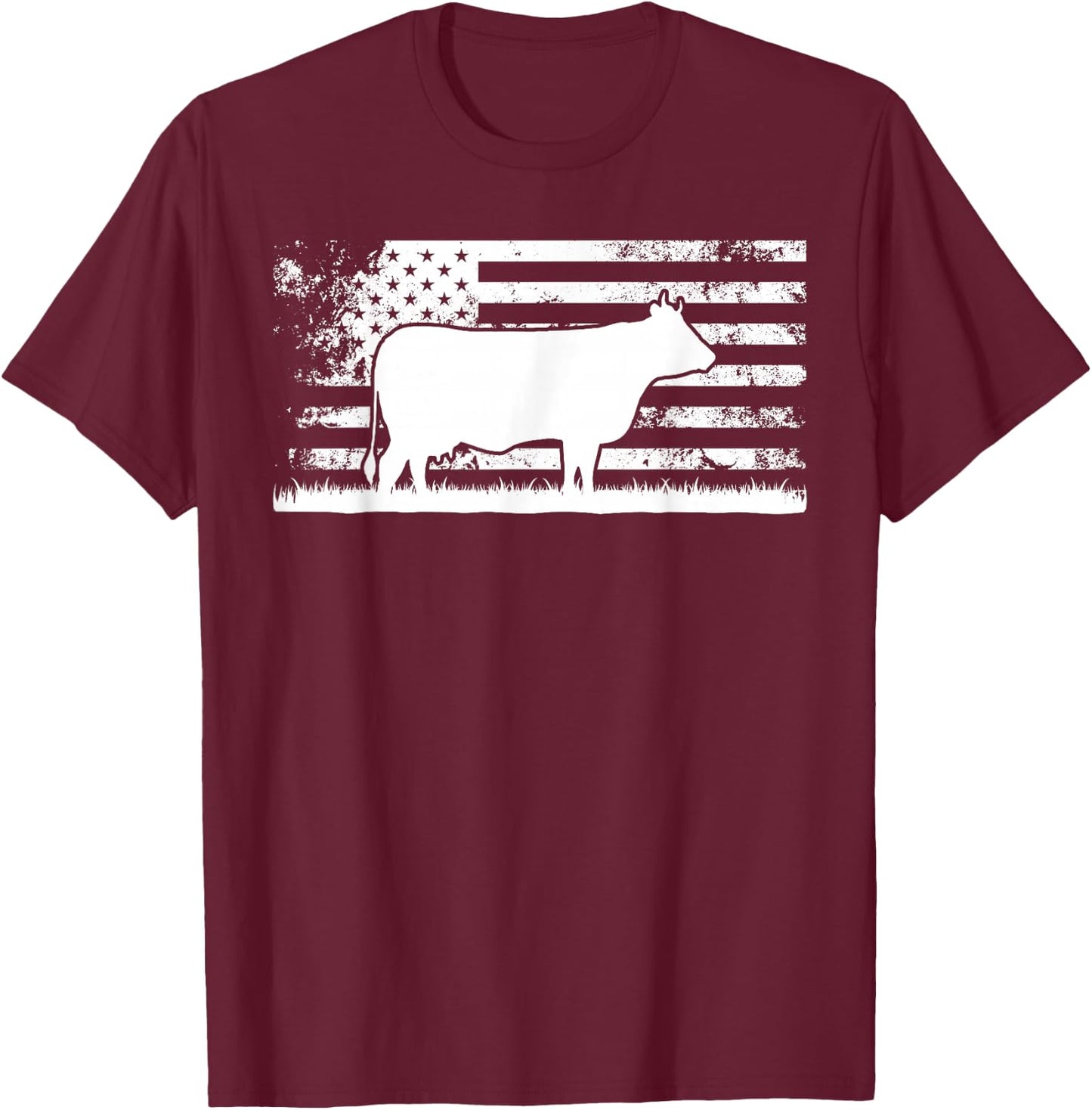 USA American Flag - America Cow Charolais Rancher T-Shirt - T-Shirt | Maroon