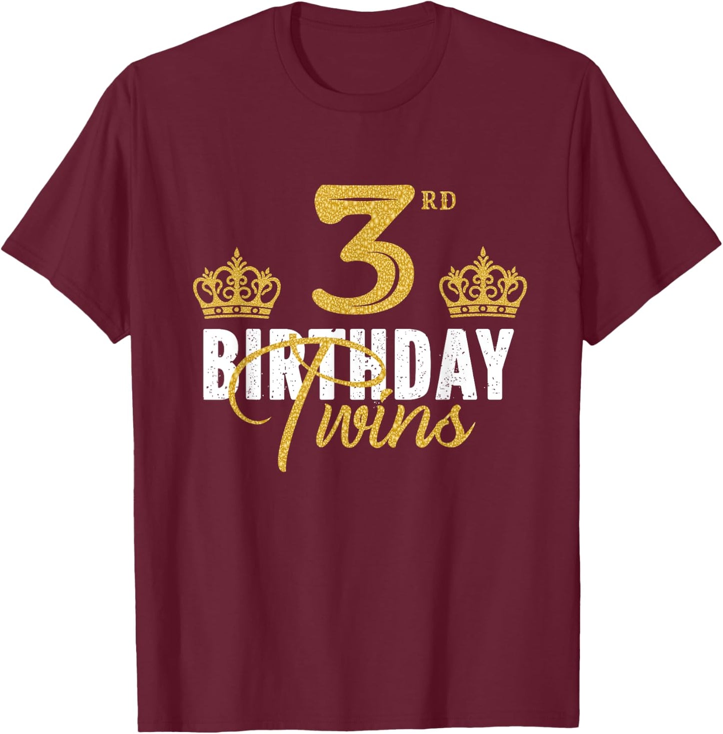 3rd Birthday Twins 3 Years Old Party Idea For Boy And Girl T-Shirt - T-Shirt | Maroon