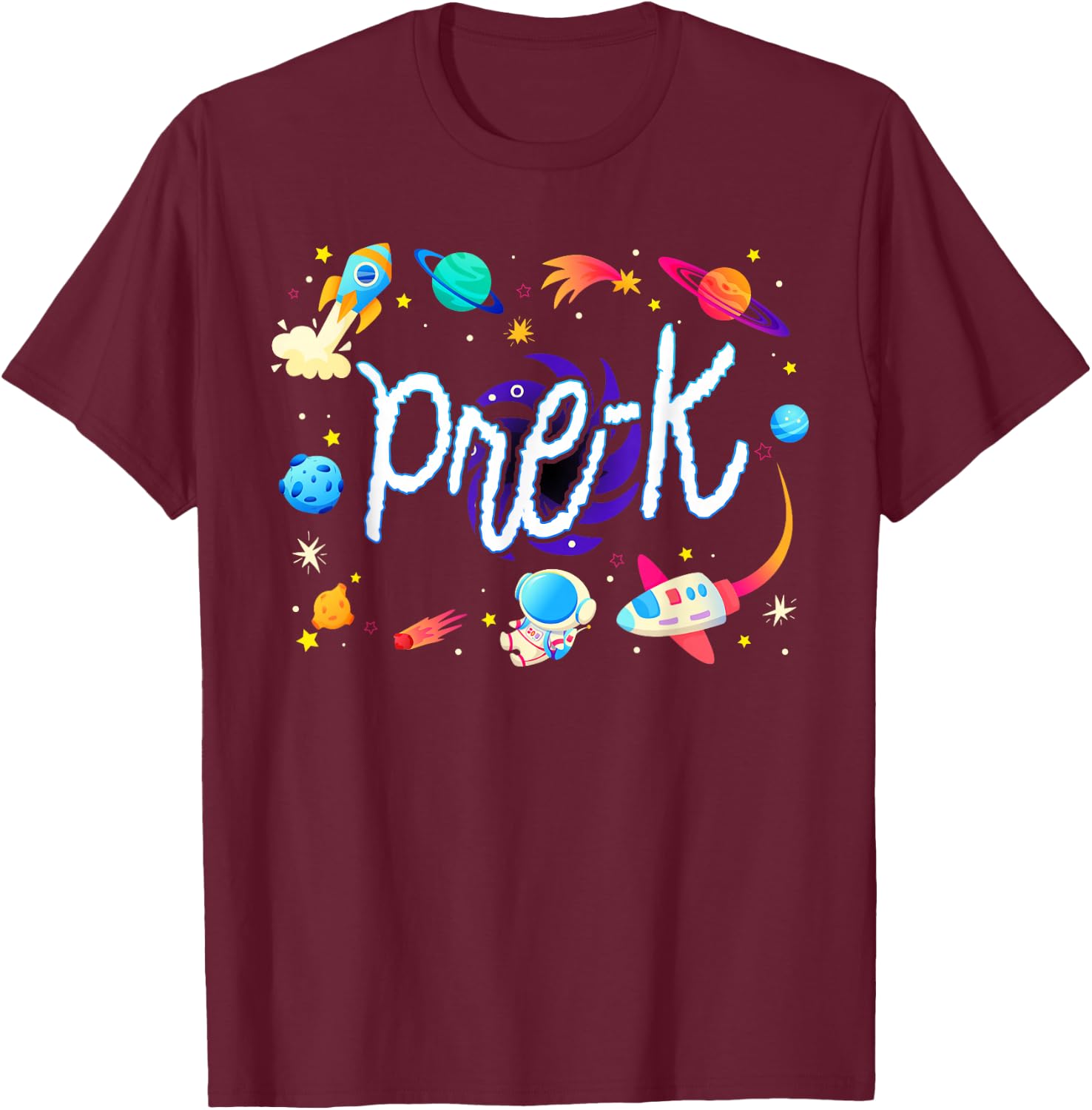 Pre-K Astronaut Planets Space Back To School Techer Kids T-Shirt - T-Shirt | Maroon