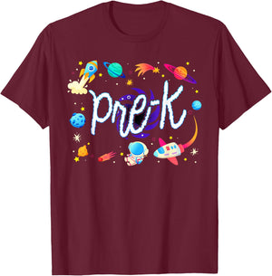 Pre-K Astronaut Planets Space Back To School Techer Kids T-Shirt - T-Shirt | Maroon