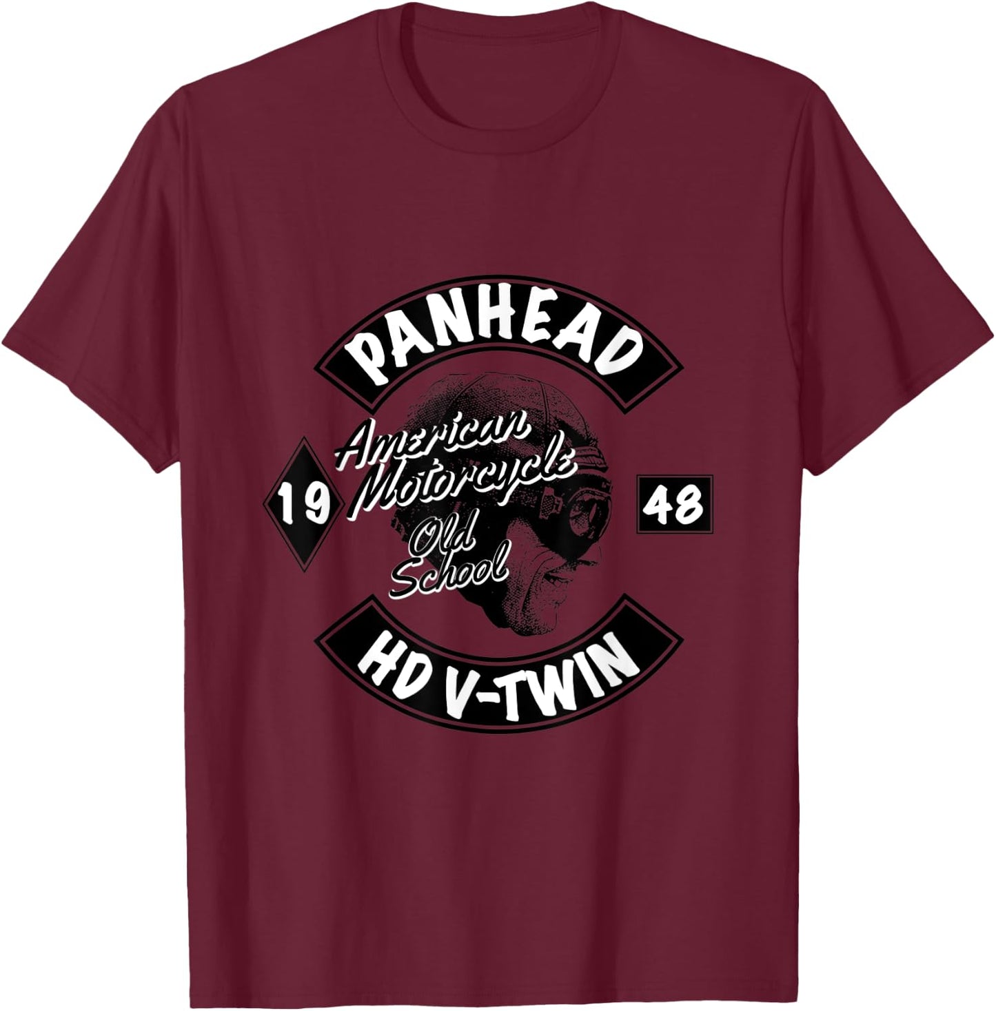 Classic Vintage HD Panhead Motorcycle V-Twin 1948 Helmet T-Shirt - T-Shirt | Maroon