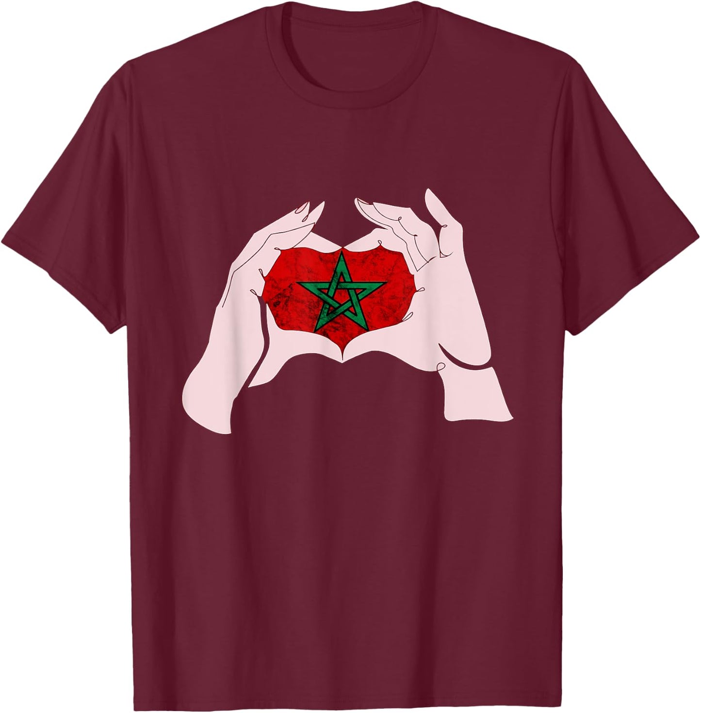 Morocco Heart Send Love Moroccan Flag Hand Moroccan Pride T-Shirt - T-Shirt | Maroon