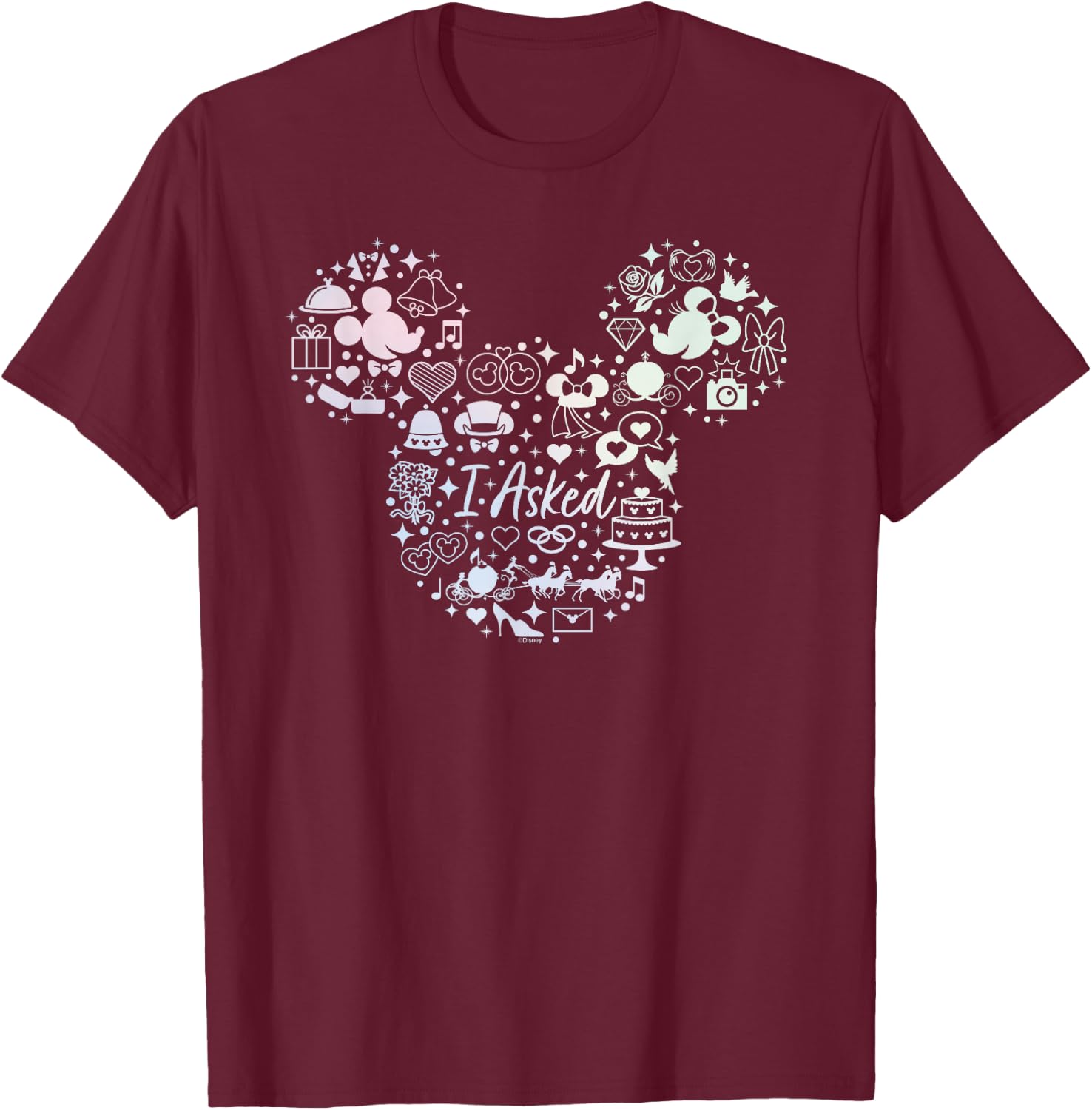 Disney I Asked Engagement Proposal Mickey Head Icon T-Shirt - T-Shirt | Maroon