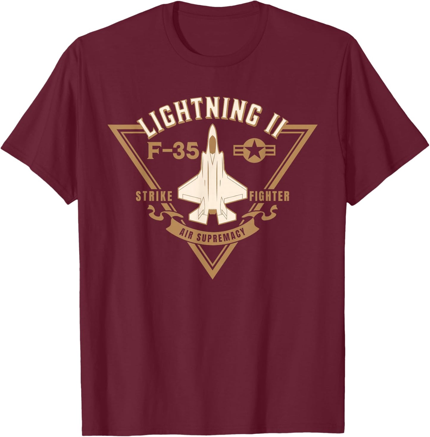 F 35 Jet Fighter Military Aircraft Design T-Shirt - T-Shirt | Maroon