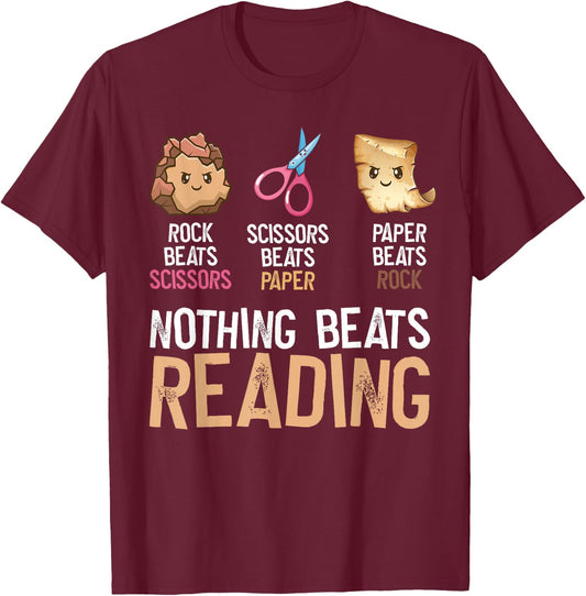 Nothing Beats Reading Book Librarian Rocks Geology Science T-Shirt - T-Shirt | Maroon