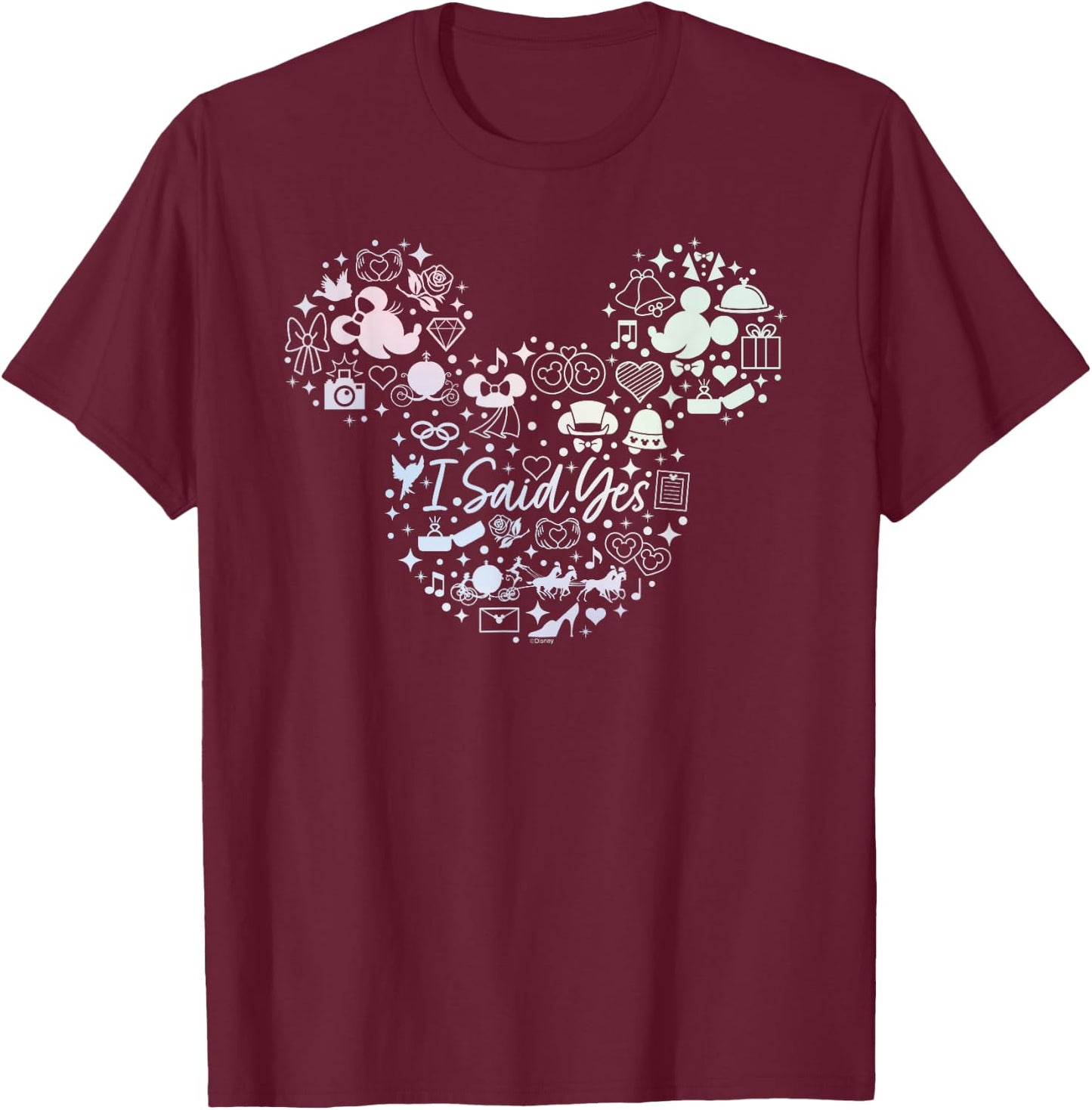 Disney I Said Yes Engagement Proposal Mickey Head Icon T-Shirt - T-Shirt | Maroon
