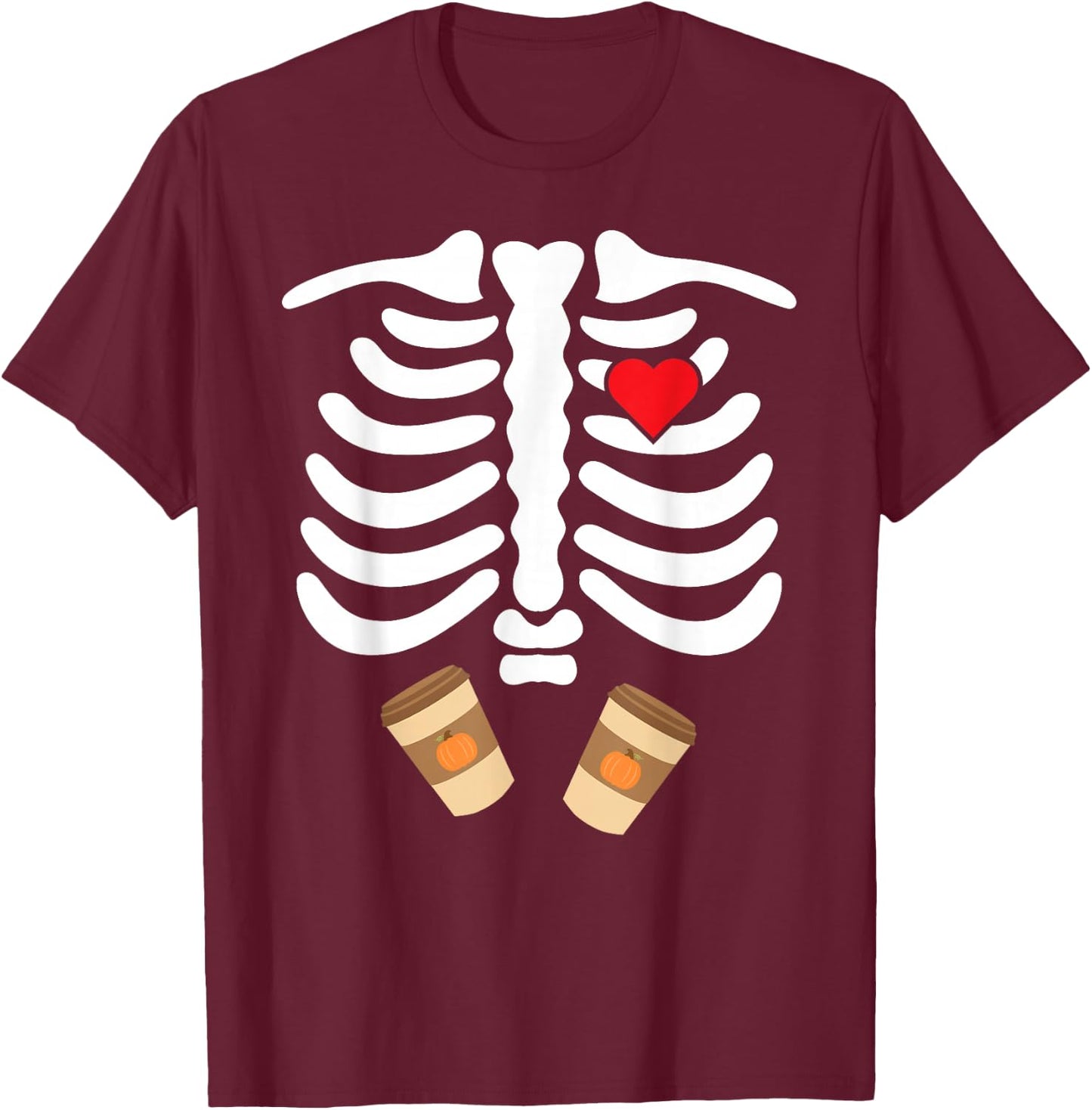 Halloween Skeleton Food Belly Pumpkin Spice T Shirt T-Shirt - T-Shirt | Maroon