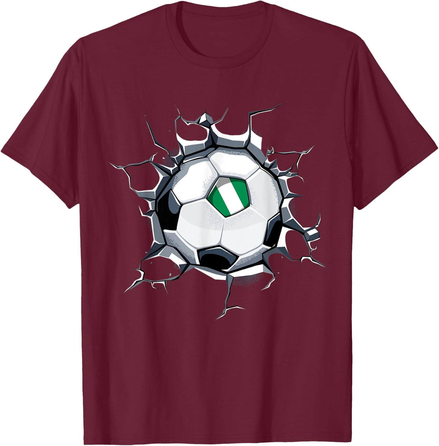 Nigeria Soccer Fans Jersey Nigerian Football Cracked Wall T-Shirt - T-Shirt | Maroon