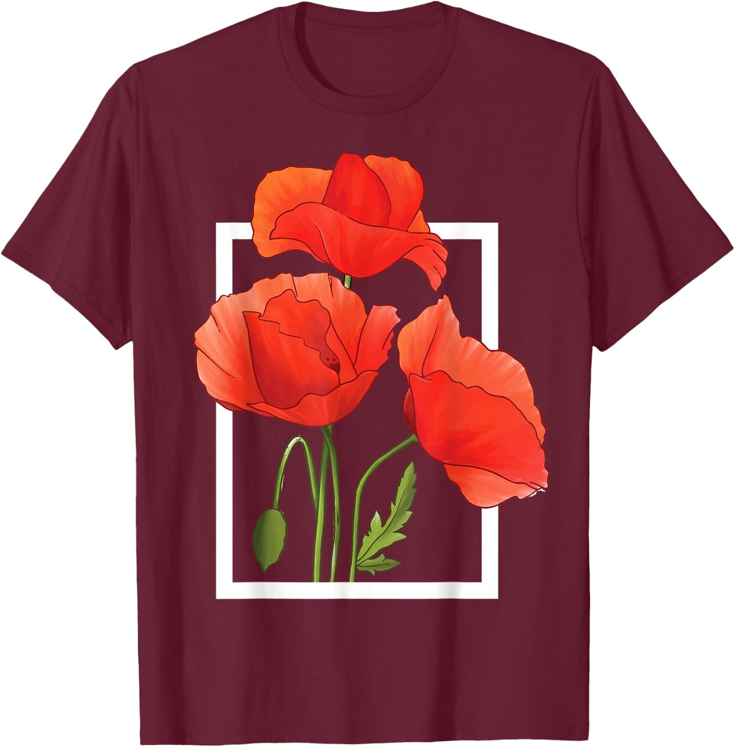 Poppy Flowers T-Shirt - T-Shirt | Maroon