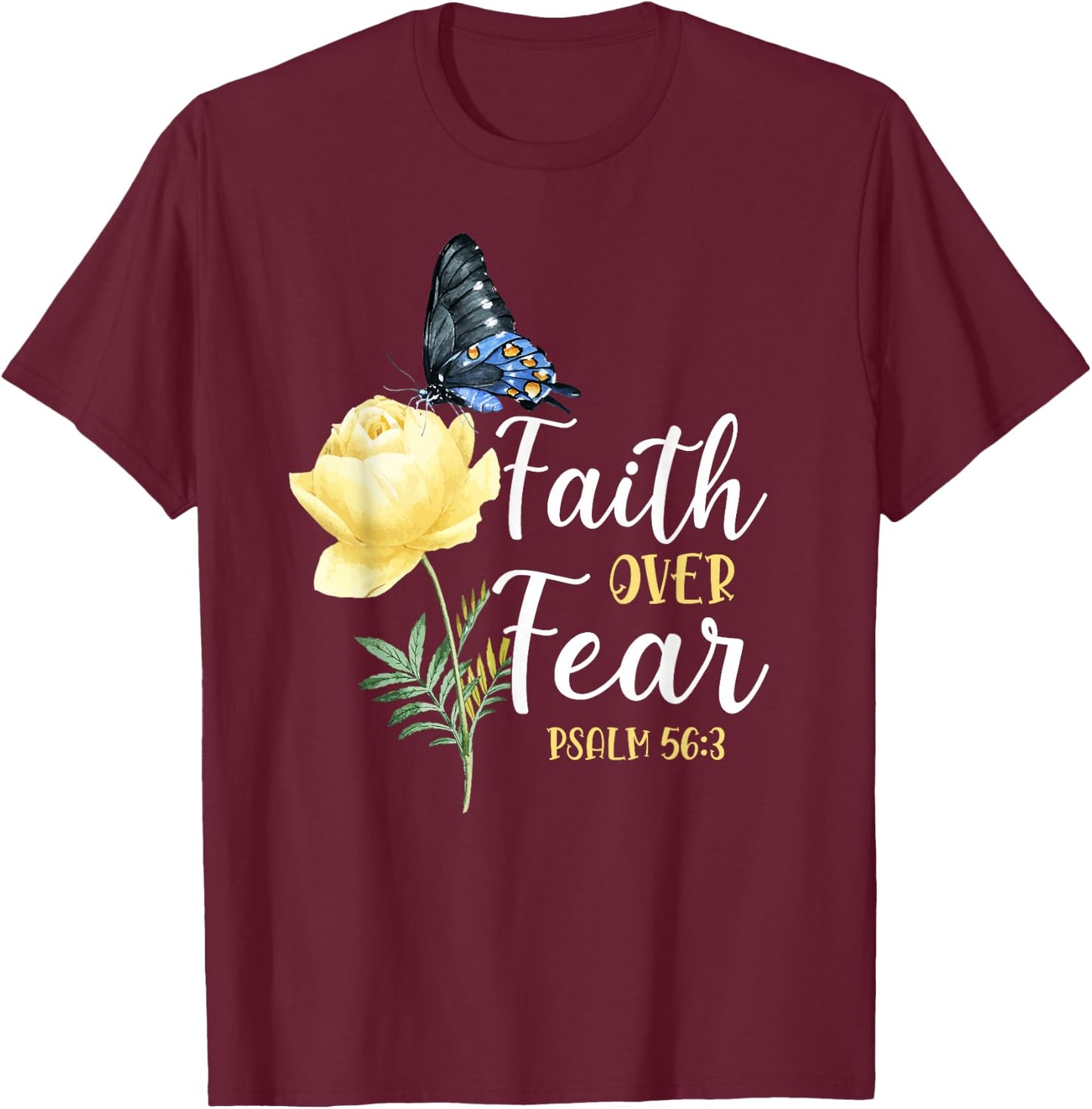 Christian Bible Verse Quote Butterfly Rose Flower Psalm 56:3 T-Shirt - T-Shirt | Maroon