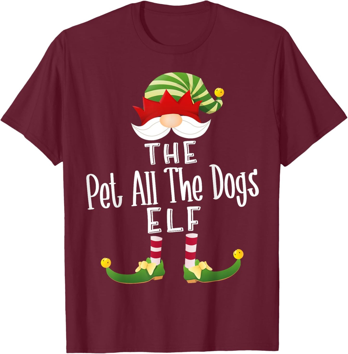 Pet All The Dogs Elf Group Christmas Funny Pajama Party T-Shirt - T-Shirt | Maroon