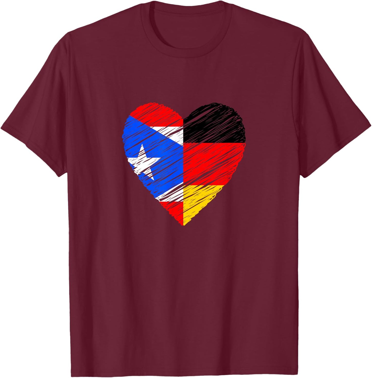 Puerto Rico Germany Vintage Heart German Flag Puerto Rican T-Shirt - T-Shirt | Maroon