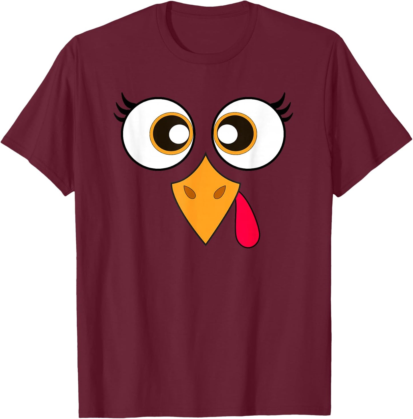 Cute Thanksgiving Turkey Face Women Girls Turkey Day T-Shirt - T-Shirt | Maroon