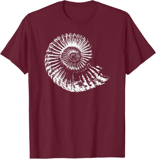 Digger Gifts 4 U - Paleontology Palentologists Ammonite Fossil - -Adults, Kids - Black - Small - Short Sleeve - - Classic Fit - Charmouth Ammonite Fossil Design T-Shirt - T-Shirt | Maroon