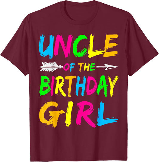 Uncle of the Birthday Girl Retro 80's Party Shirt T-Shirt - T-Shirt | Maroon