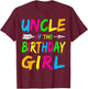Uncle of the Birthday Girl Retro 80's Party Shirt T-Shirt - T-Shirt | Maroon