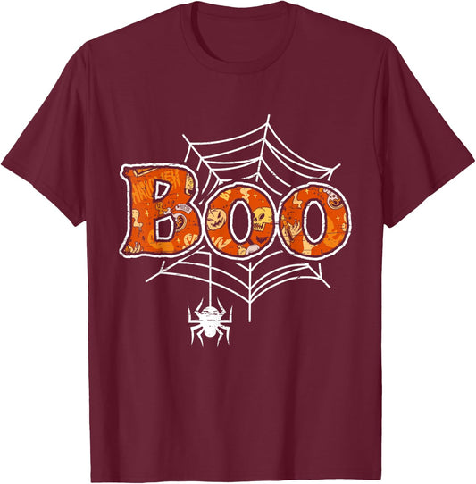 Boo Web Spider Halloween Day Party Trick Or Treat Design T-Shirt - T-Shirt | Maroon