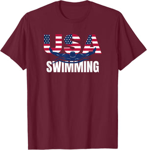 USA Swimming Athlete Summer US Swim Aquatic Sport Letters T-Shirt - T-Shirt | Maroon