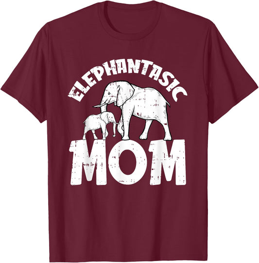Elephantastic Mom Mothers Day Cute Mama Baby Elephant Momma T-Shirt - T-Shirt | Maroon