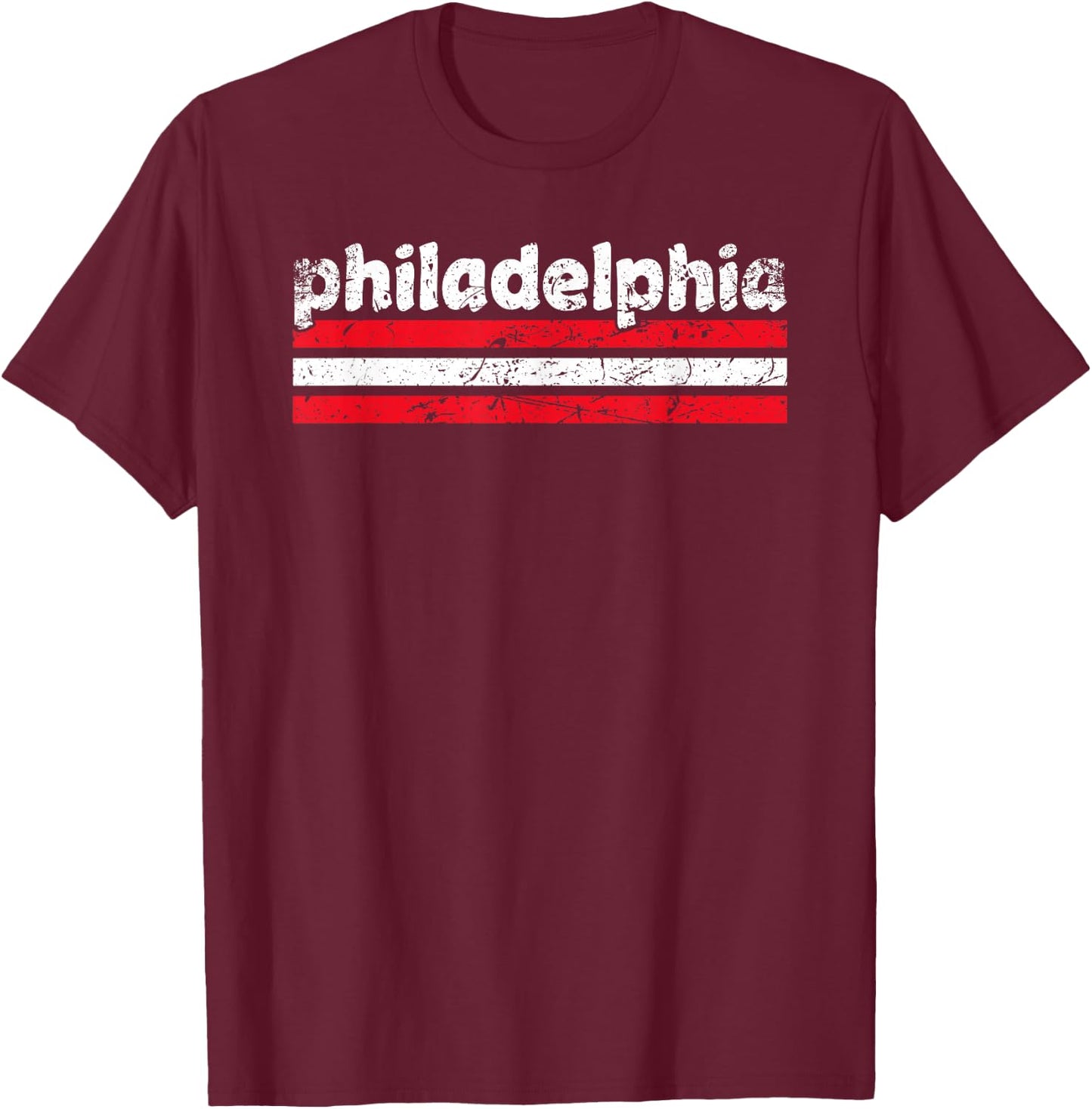 Philadelphia Pennsylvania Three Stripe Vintage Weathered T-Shirt - T-Shirt | Maroon