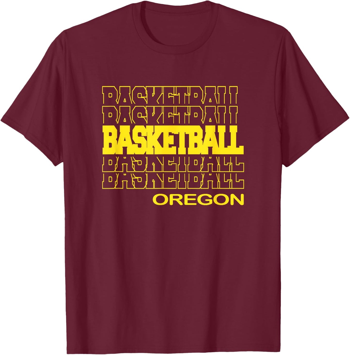 Basketball Oregon in Modern Stacked Lettering T-Shirt - T-Shirt | Maroon