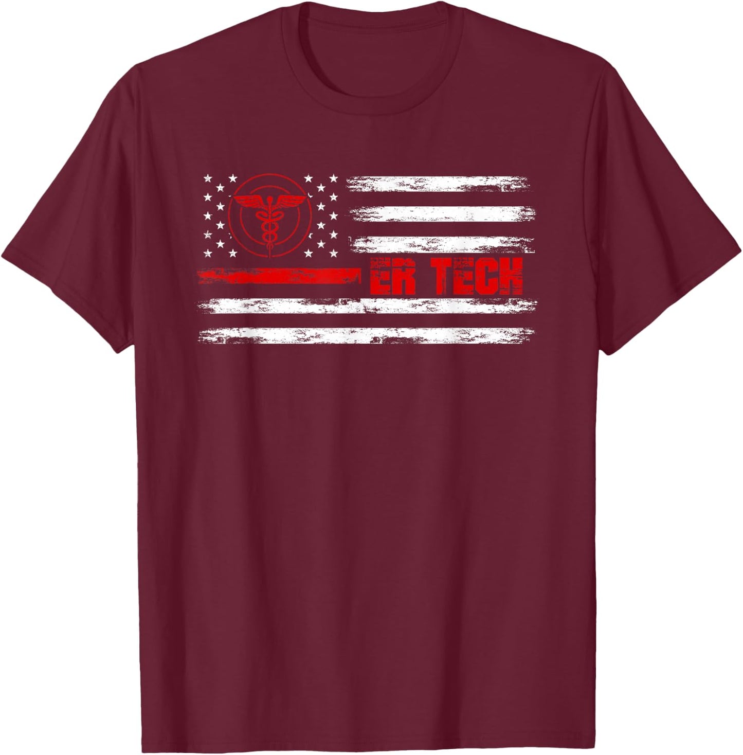 ER Tech US Flag Emergency Room Technologists ER Technicians T-Shirt - T-Shirt | Maroon