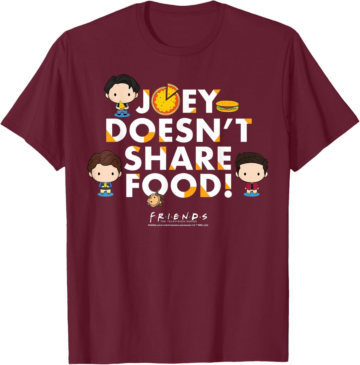 Friends Chibi Joey Doesn't Share Food T-Shirt - T-Shirt | Maroon