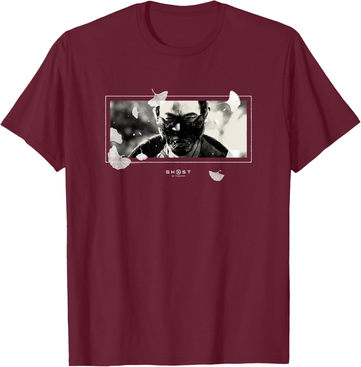 Ghost of Tsushima White Falling Leaves T-Shirt - T-Shirt | Maroon