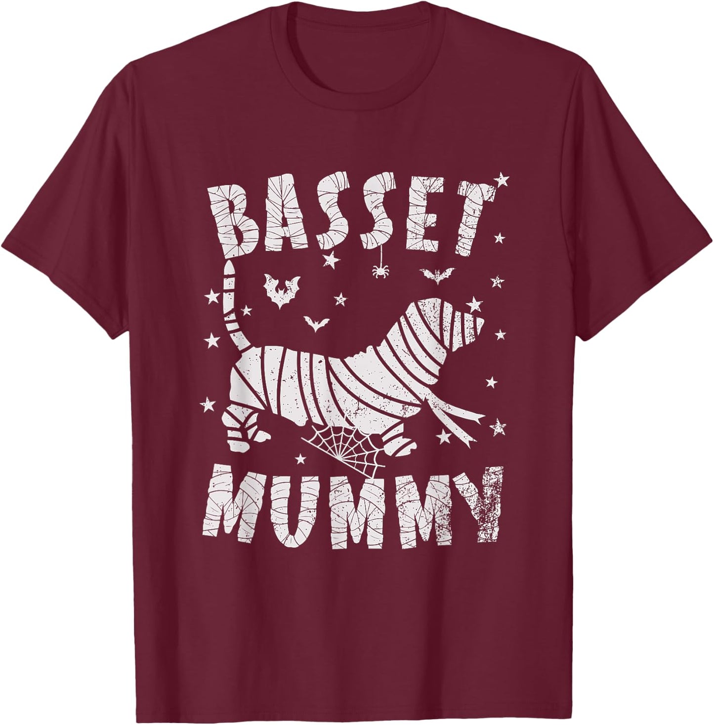 Basset Hound Mummy - Halloween T-Shirt - T-Shirt | Maroon