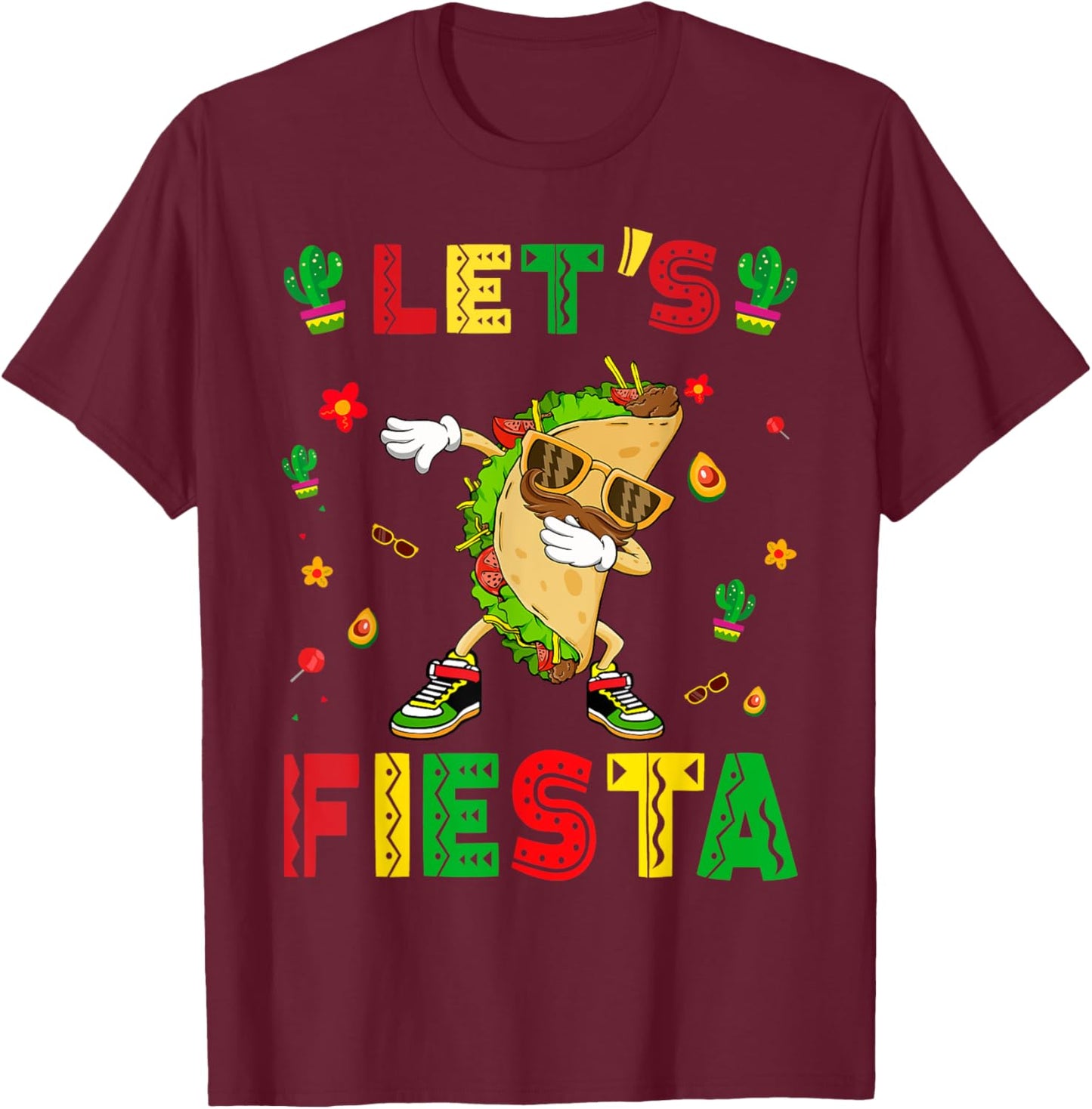 Let's Fiesta Tacos Dabbing Cinco De Mayo Mexican Party T-Shirt - T-Shirt | Maroon