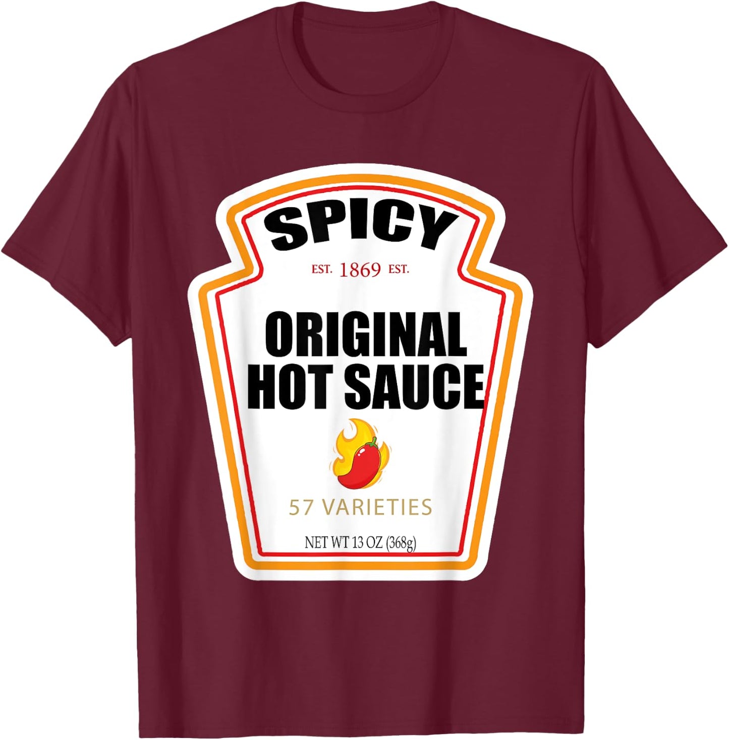 Halloween Matching Costume Spicy Chili Sauce Bottle Label T-Shirt - T-Shirt | Maroon