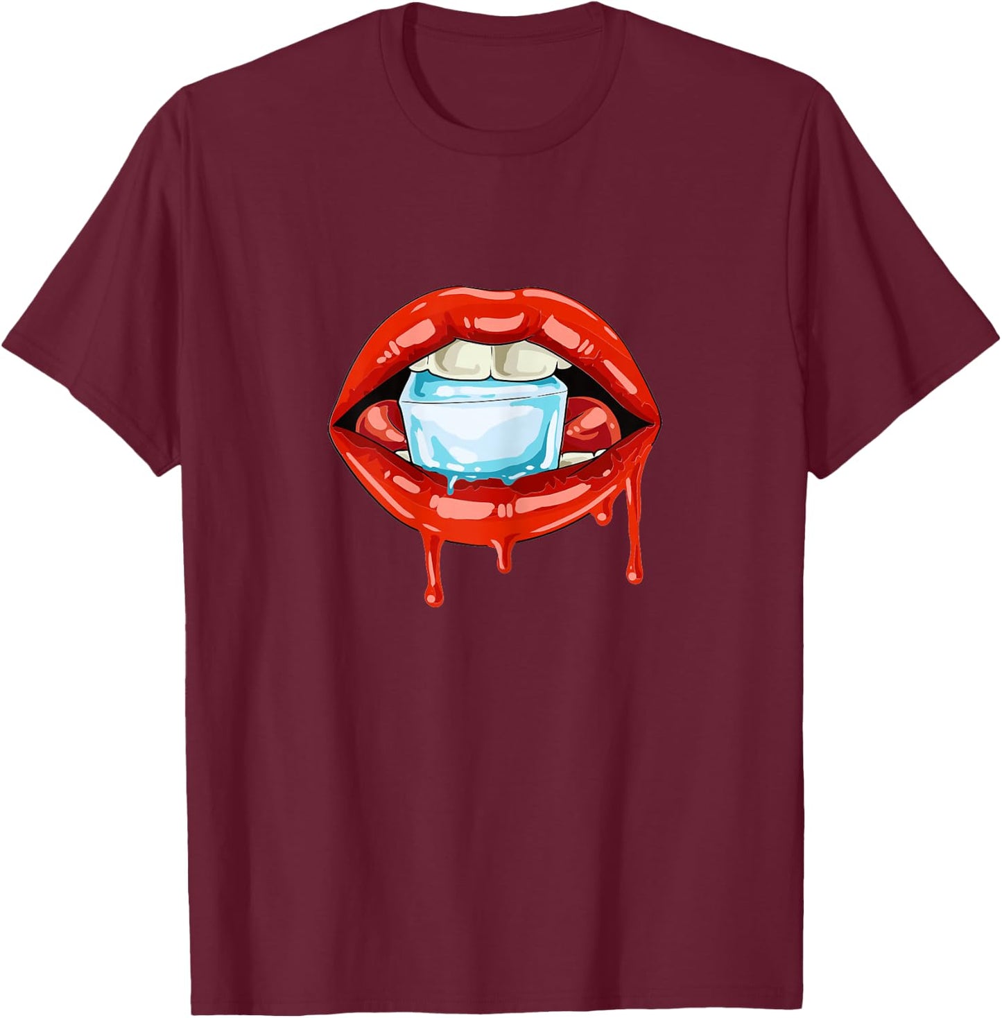 Kissing Mouth Lips Mouth Ice Cube Sexy Gift T-Shirt - T-Shirt | Maroon