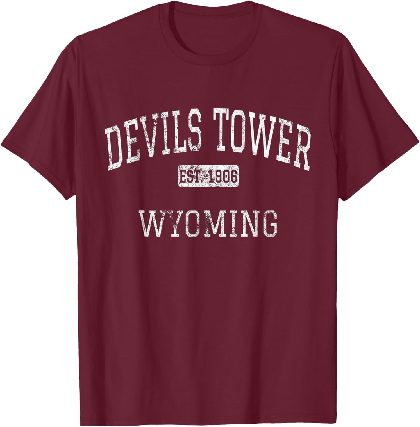 Devils Tower Wyoming Vintage - -Adults, Kids - Black - Short Sleeve - Small - Classic Fit - Cotton, Polyester Blend T-Shirt - T-Shirt | Maroon