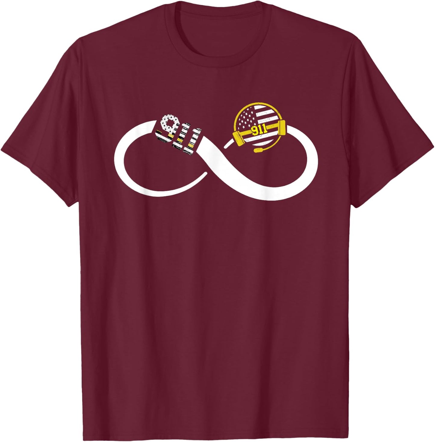 Dispatcher Infinity Thin Yellow Line USA Flag Dispatch 911 T-Shirt - T-Shirt | Maroon