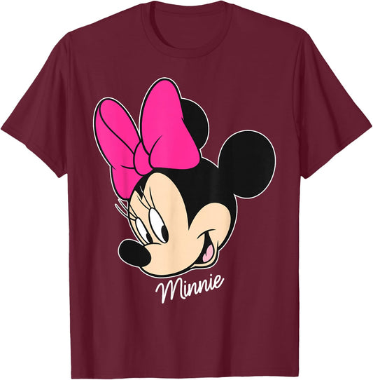 Disney Mickey And Friends Minnie Mouse Big Face , Black, Small T-Shirt - T-Shirt | Maroon
