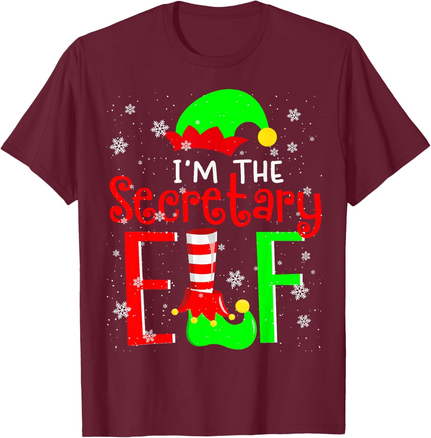 I'm The Secretary ELF Funny Christmas Elf Matching Family T-Shirt - T-Shirt | Maroon