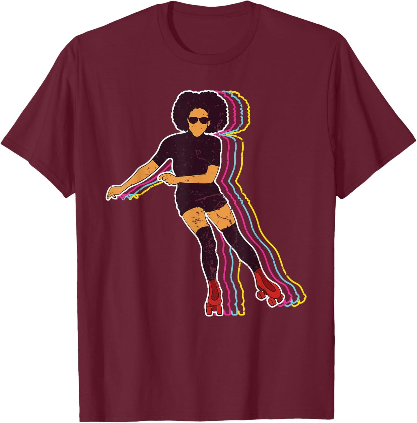Vintage Roller Skating Girls Clothes Afro 70s 80s T-Shirt - T-Shirt | Maroon
