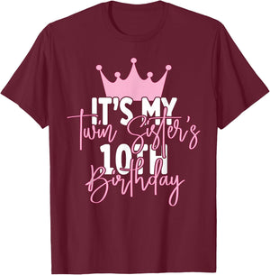 It's My Twin Sister 10th Birthday Party Idea T-Shirt - T-Shirt | Maroon