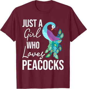 A Girl Who Loves Peacocks - Zookeeper Ornithologist T-Shirt - T-Shirt | Maroon