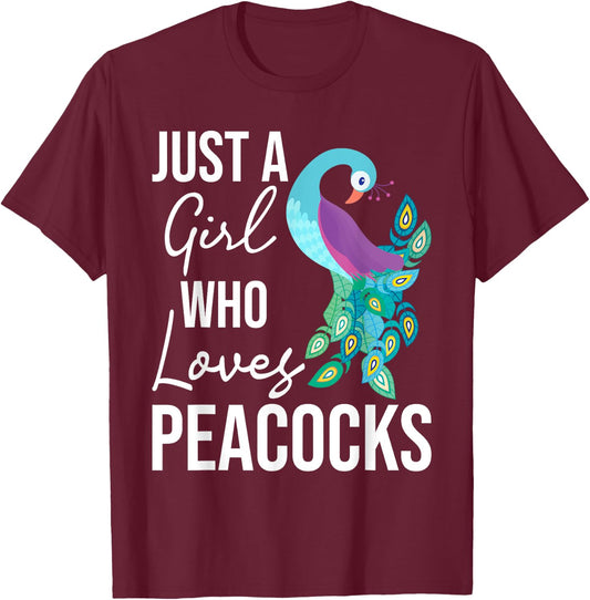 A Girl Who Loves Peacocks - Zookeeper Ornithologist T-Shirt - T-Shirt | Maroon