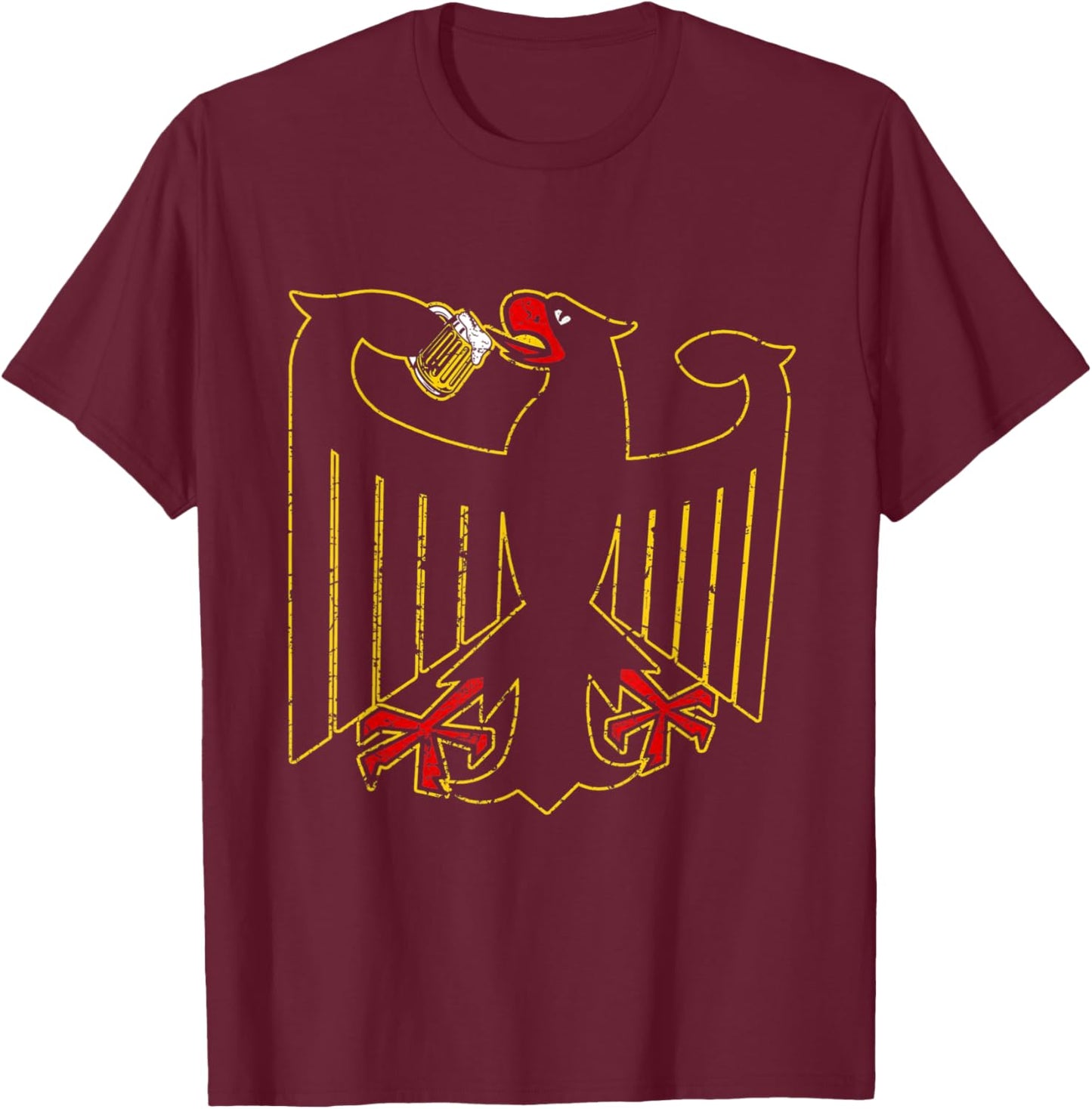 German Eagle Drinks Beer Funny Germany Coat Of Arms T-Shirt - T-Shirt | Maroon