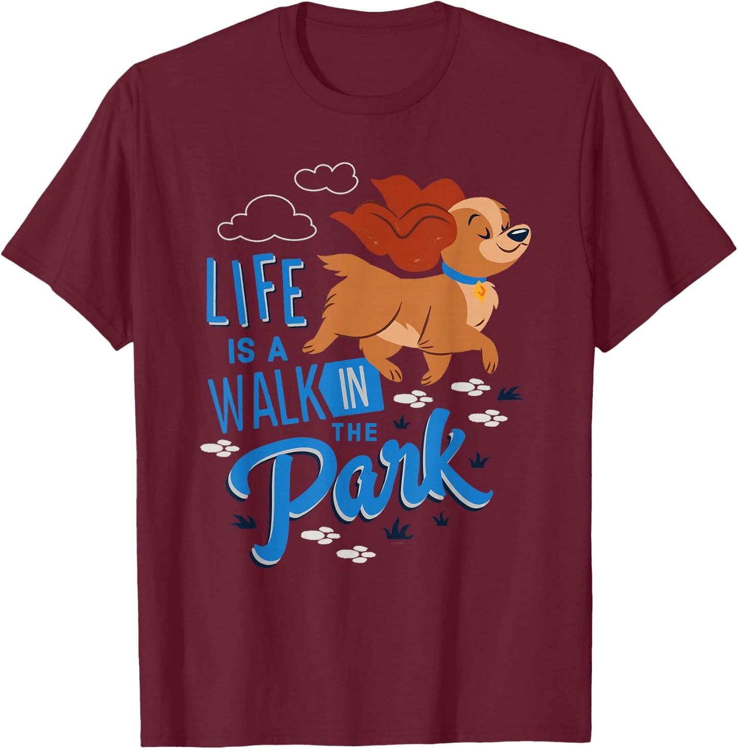 Disney Dogs Lady Life is a Walk in the Park T-Shirt - T-Shirt | Maroon