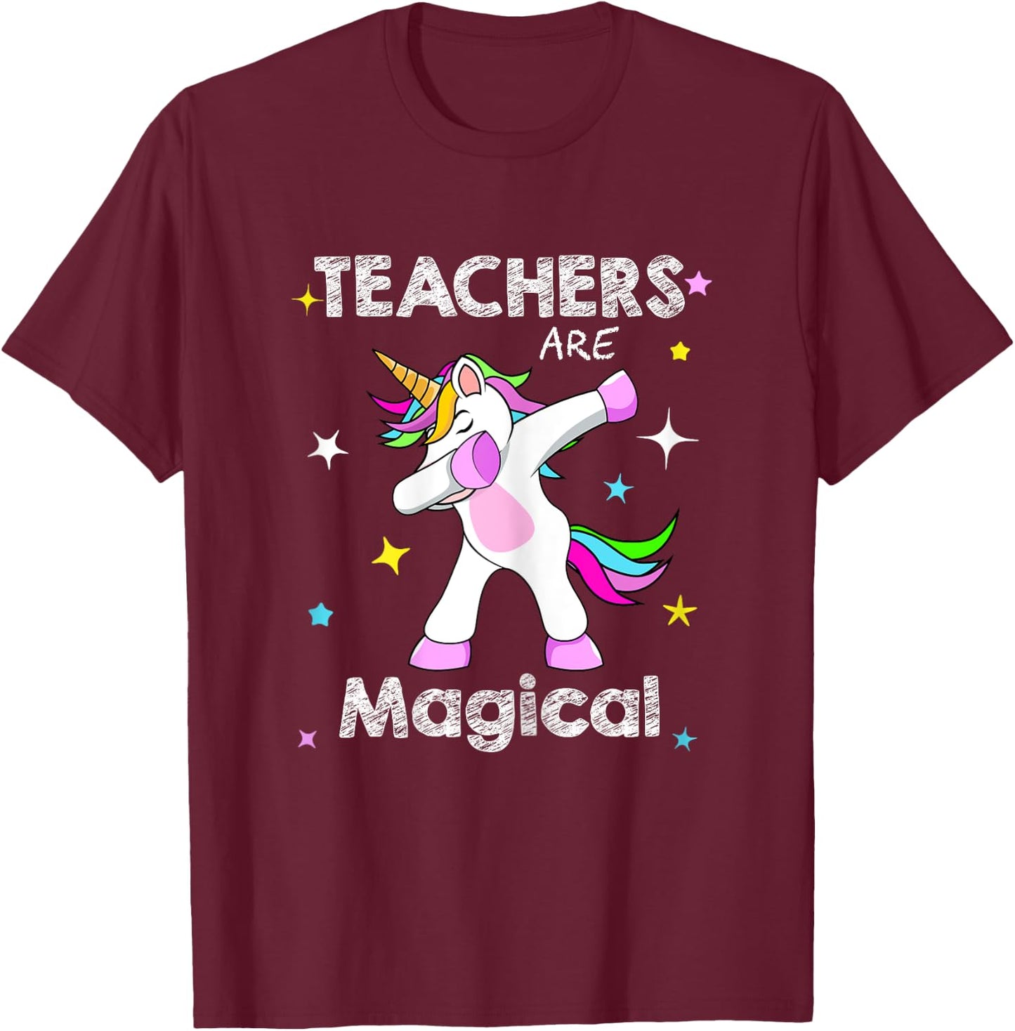 Teachers Are Magical Shirt Dabbing Unicorn Teaching T-Shirt - T-Shirt | Maroon