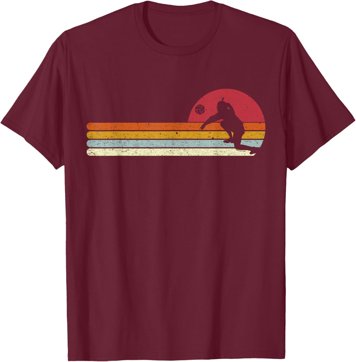 Sunset Volleyball Distressed T-Shirt - T-Shirt | Maroon